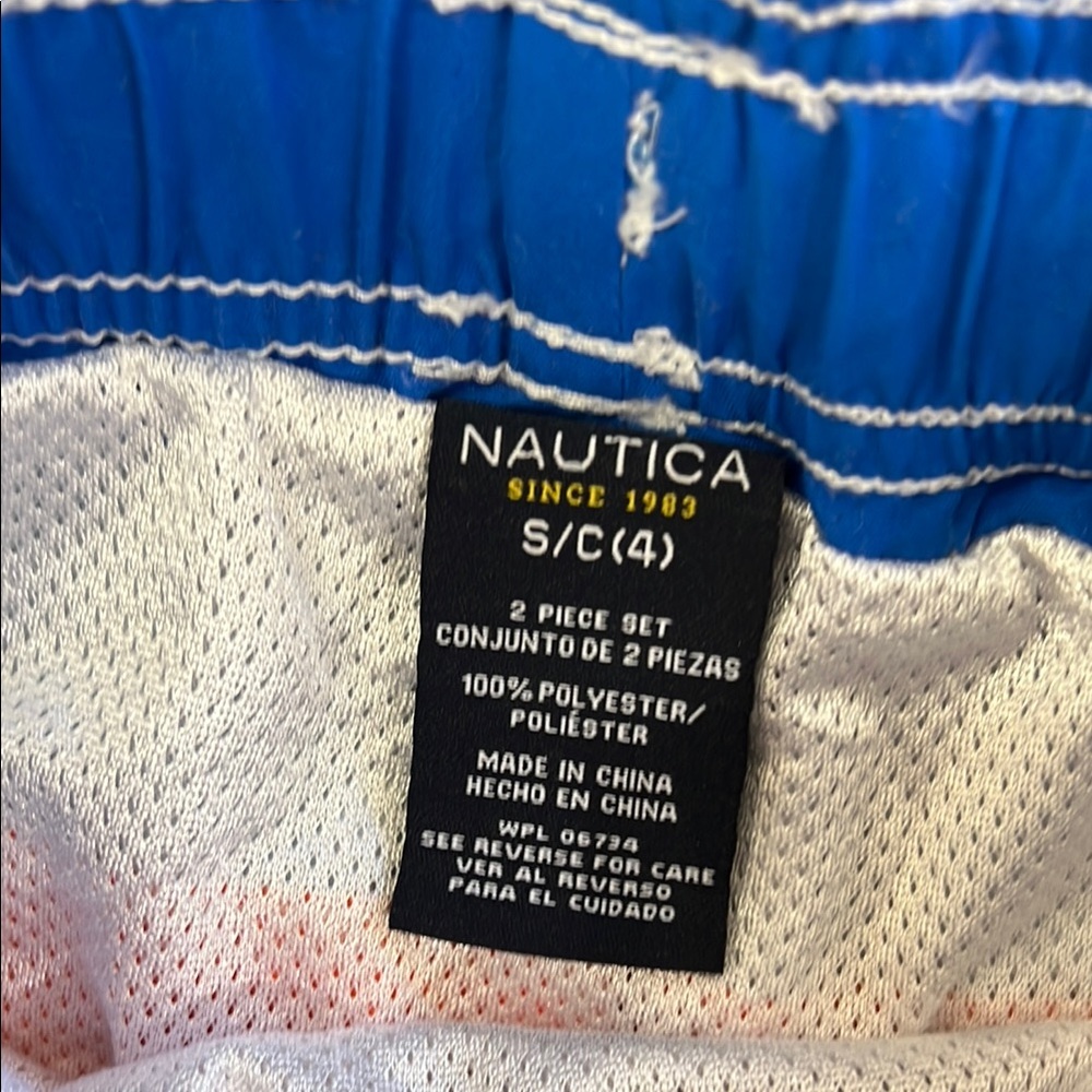 Nautica Orange and Blue Swim Trunks with Plaid Pattern - Picture 3 of 5